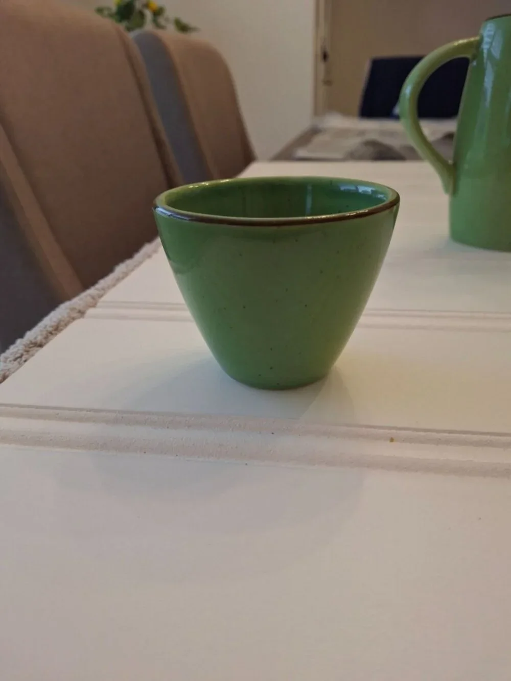 World Market Bamboo Tea Set Green Ceramic Teapot & 2 Cups Asian Zen Decor